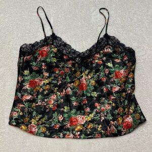 Victoria's Secret Vintage Dark Floral Lace Satin Sexy Cami Top Women's Medium